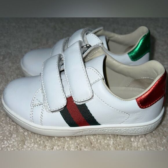 GUCCI TODDLER LEATHER SNEAKER WITH WEB SIZE 24 - Picture 2 of 5